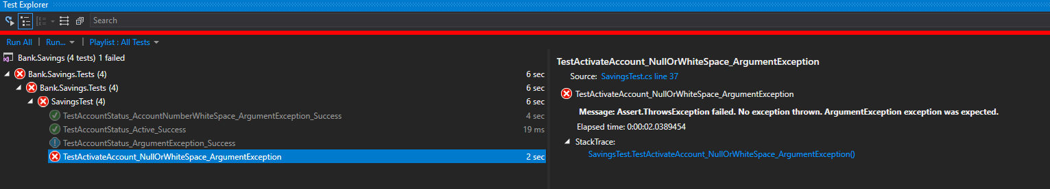 Figure: TestActivateAccount_NullOrWhiteSpace_ArgumentException() fails